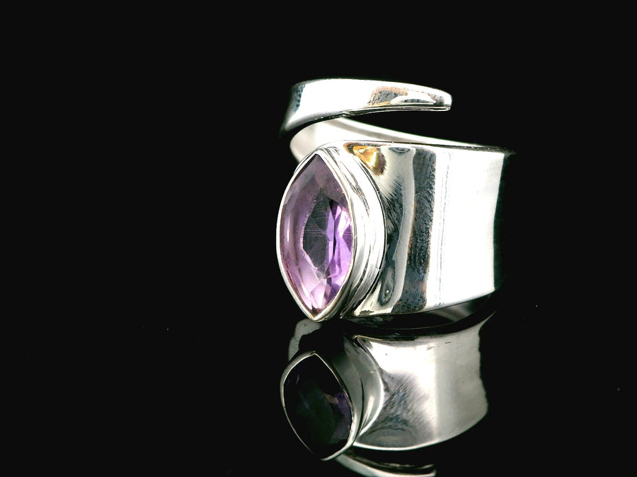 Amethyst Faceted, Freesize Sterling Silver Ring