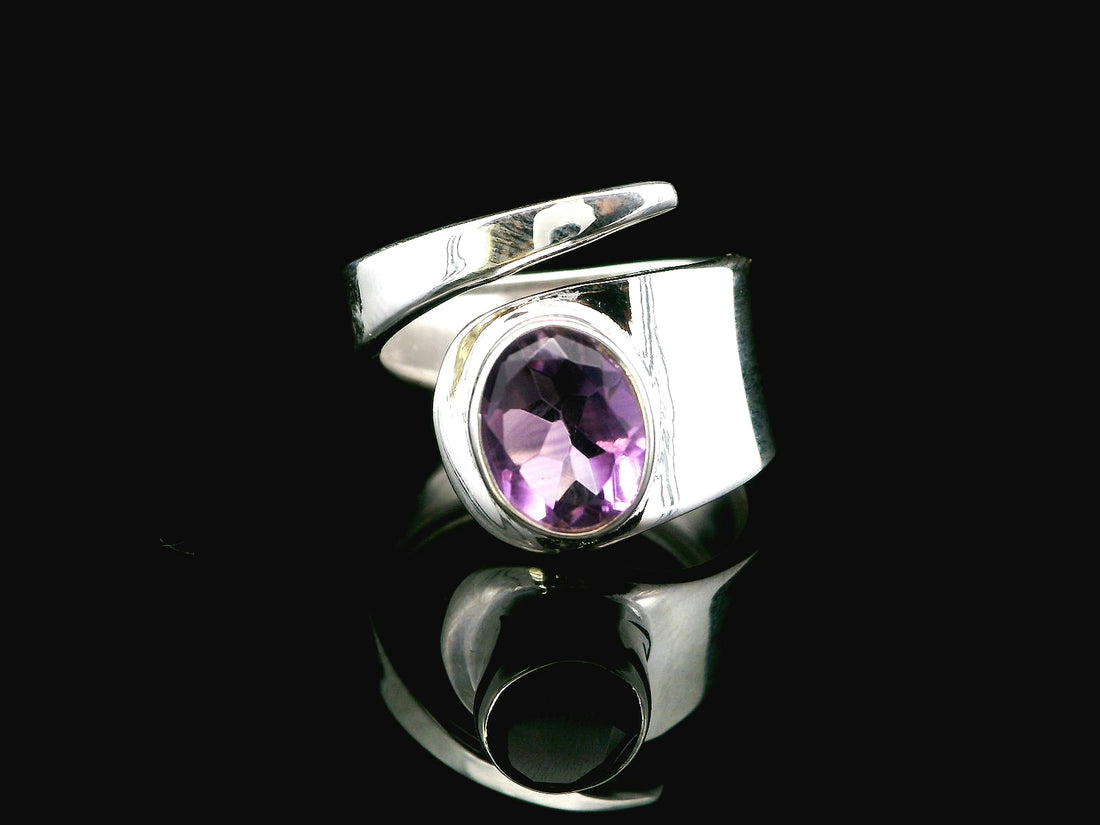 Amethyst Faceted, Freesize Sterling Silver Ring