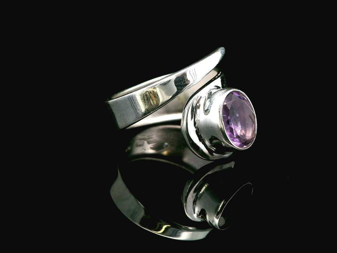 Amethyst Faceted, Freesize Sterling Silver Ring