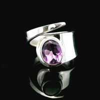 Amethyst Faceted, Freesize Sterling Silver Ring