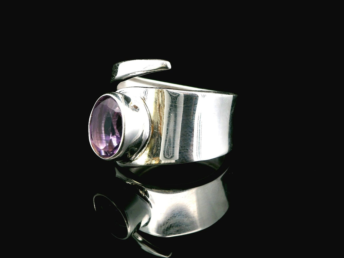 Amethyst Faceted, Freesize Sterling Silver Ring