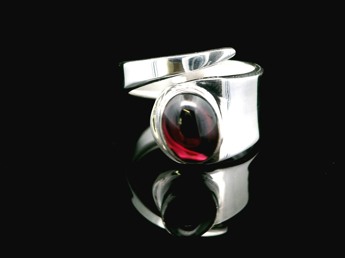 Garnet, Freesize Sterling Silver Ring