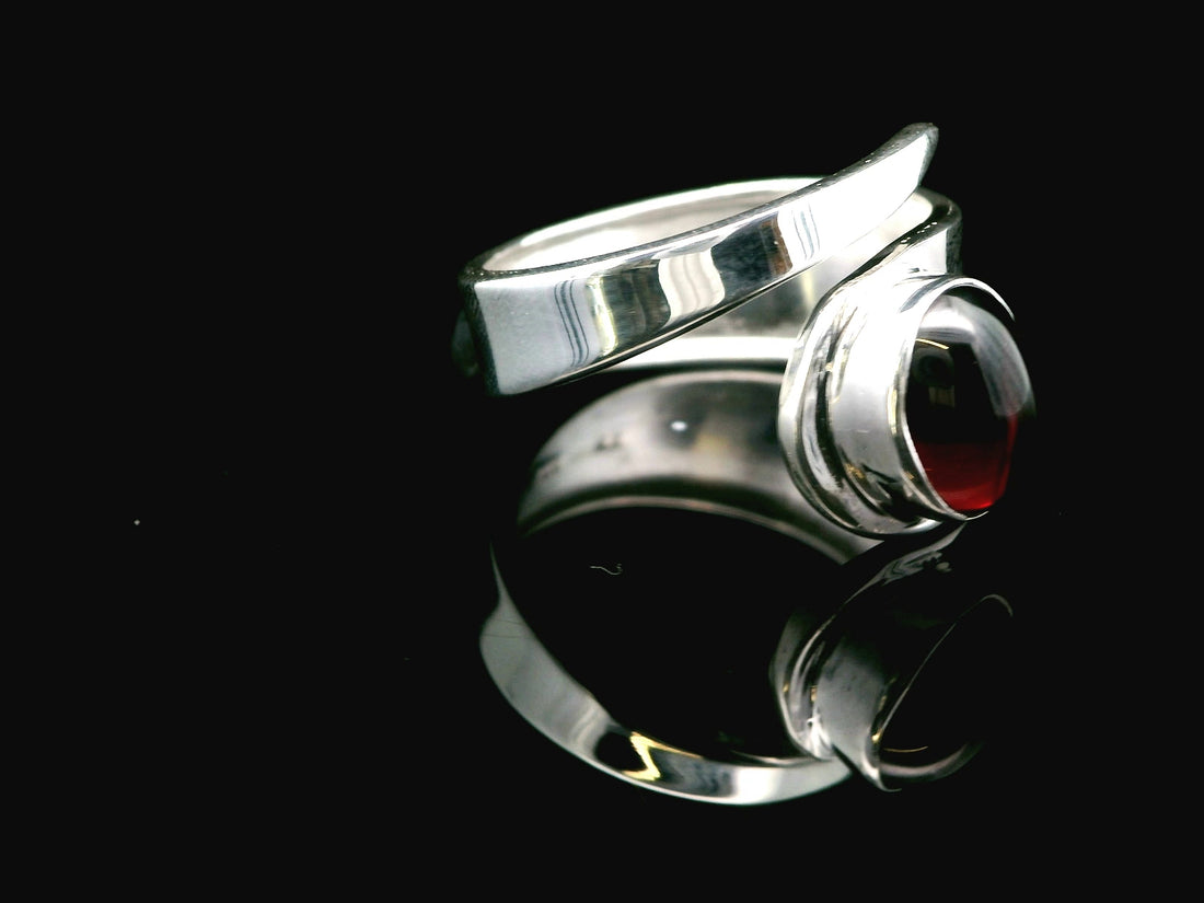 Garnet, Freesize Sterling Silver Ring