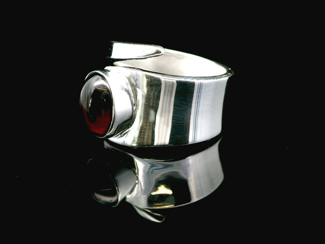 Garnet, Freesize Sterling Silver Ring