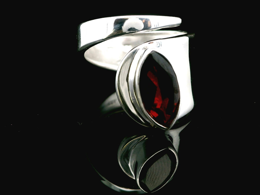 Garnet, Faceted Sterling Silver Ring