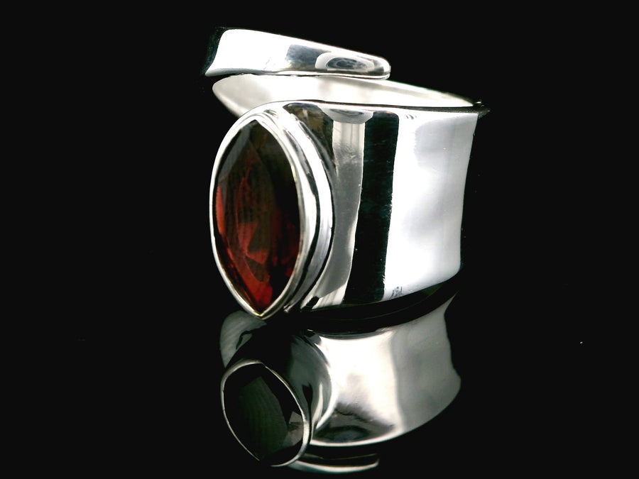 Garnet, Faceted Sterling Silver Ring