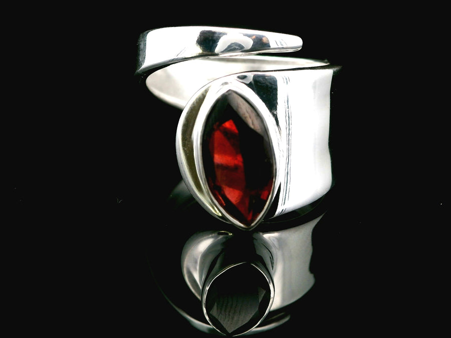 Garnet, Faceted Sterling Silver Ring