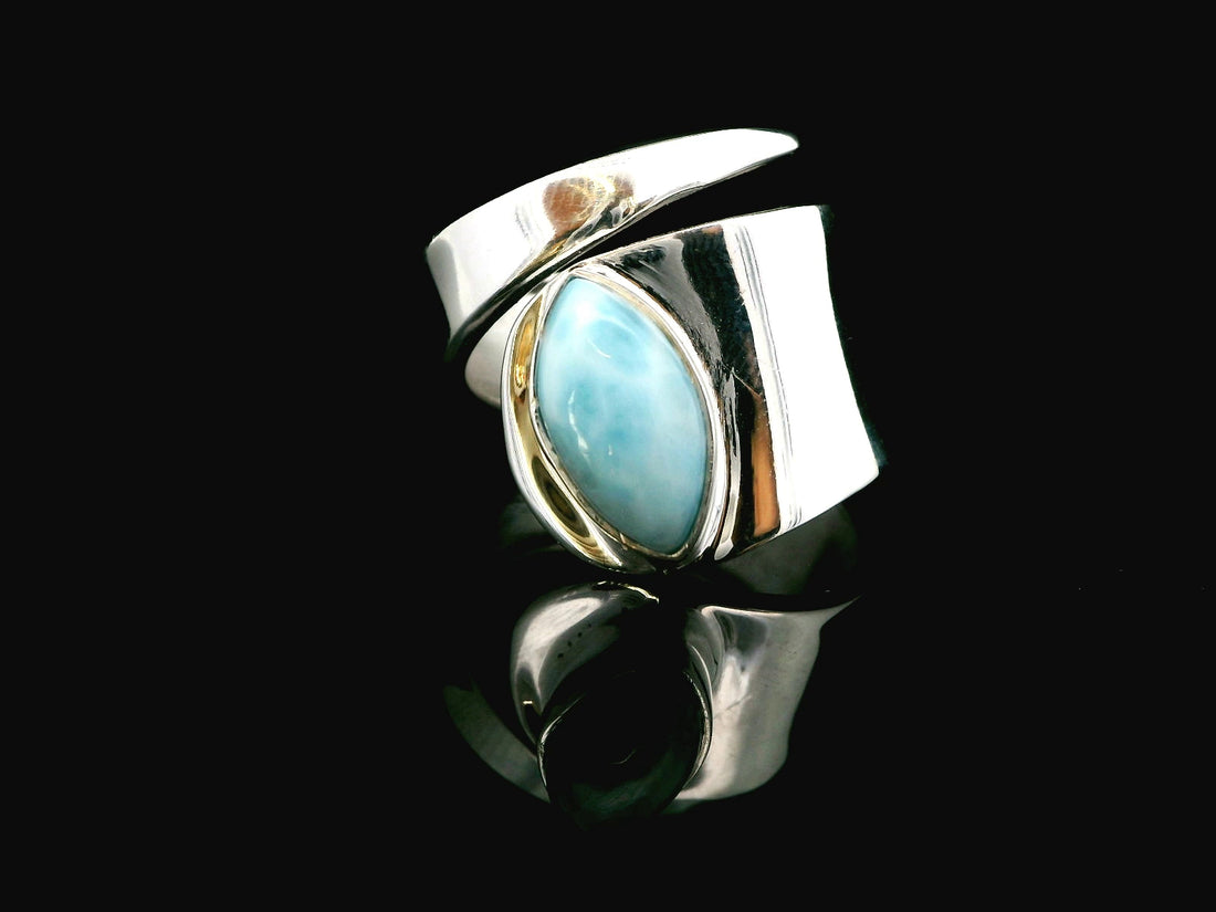 Larimar, Freesize Sterling Silver Ring