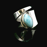 Larimar, Freesize Sterling Silver Ring