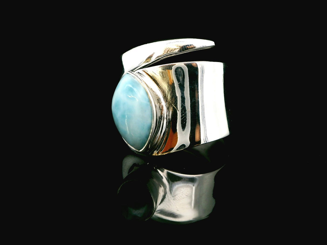 Larimar, Freesize Sterling Silver Ring