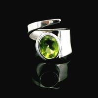 Peridot Faceted, Freesize Sterling Silver Ring