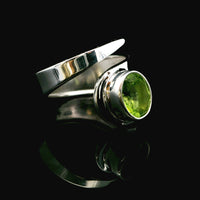 Peridot Faceted, Freesize Sterling Silver Ring