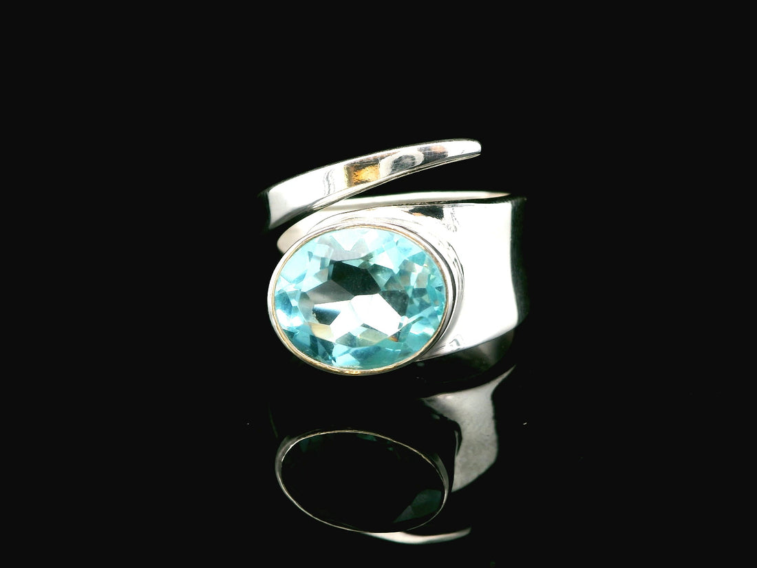 Blue Topaz, Faceted, Freesize Sterling Silver Ring