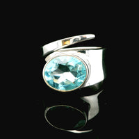 Blue Topaz, Faceted, Freesize Sterling Silver Ring