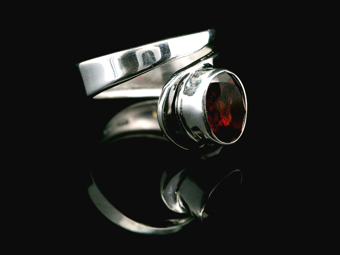 Garnet, Faceted Sterling Silver Ring