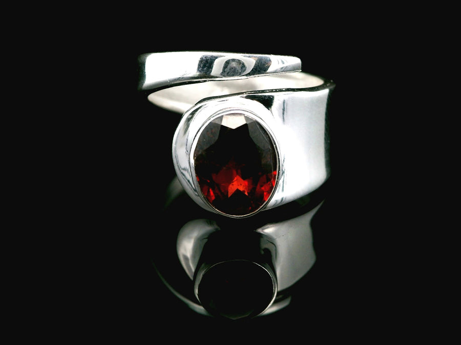 Garnet, Faceted Sterling Silver Ring