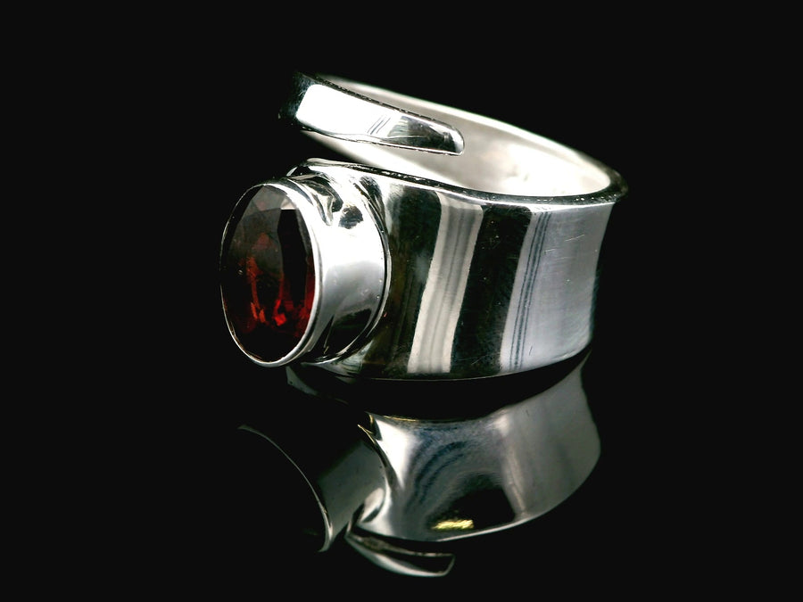 Garnet, Faceted Sterling Silver Ring