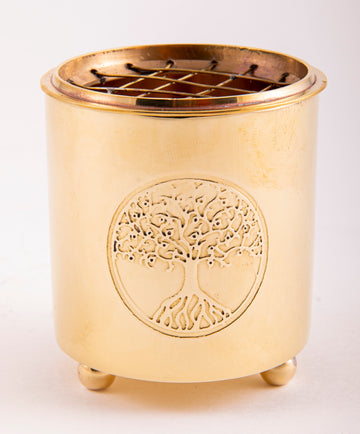 Tree of Life Brass Incense Burner with screen