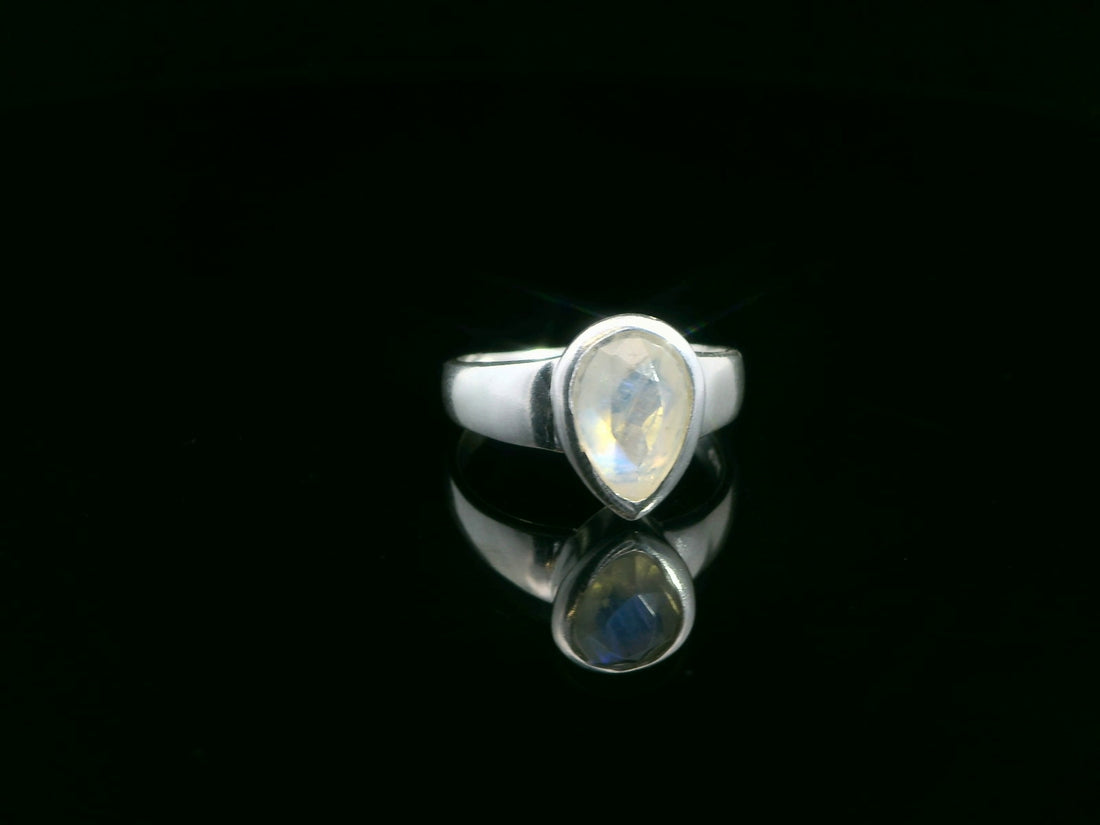 Moonstone, Rainbow Faceted Sterling Silver Ring