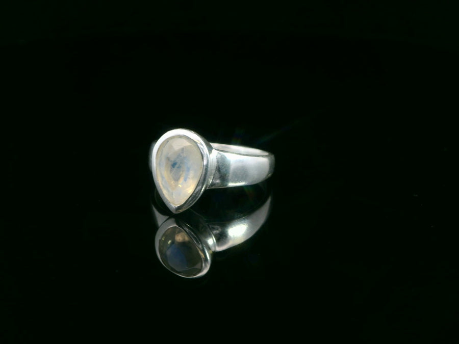 Moonstone, Rainbow Faceted Sterling Silver Ring