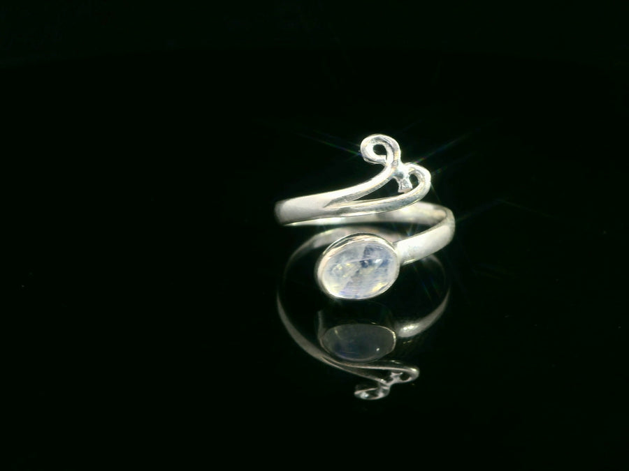 Moonstone, Rainbow, Freesize Sterling Silver Ring