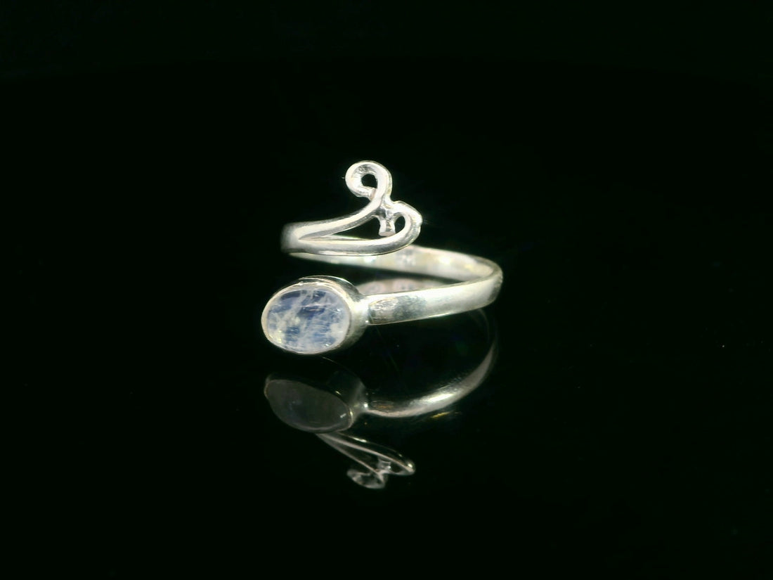 Moonstone, Rainbow, Freesize Sterling Silver Ring