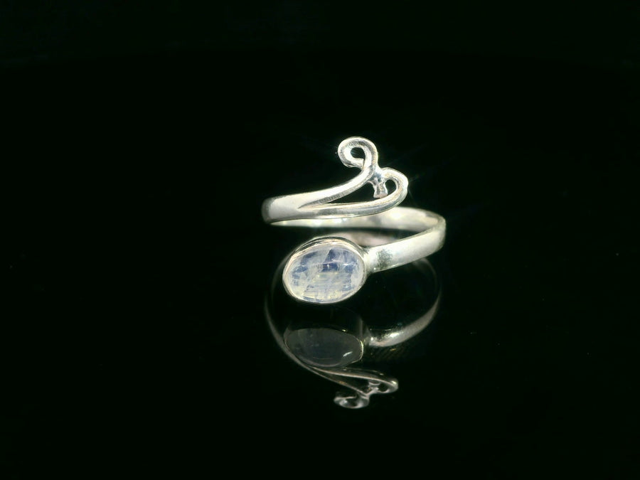 Moonstone, Rainbow, Freesize Sterling Silver Ring