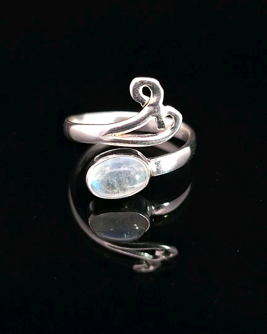 Moonstone, Rainbow, Freesize Sterling Silver Ring