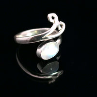 Moonstone, Rainbow, Freesize Sterling Silver Ring