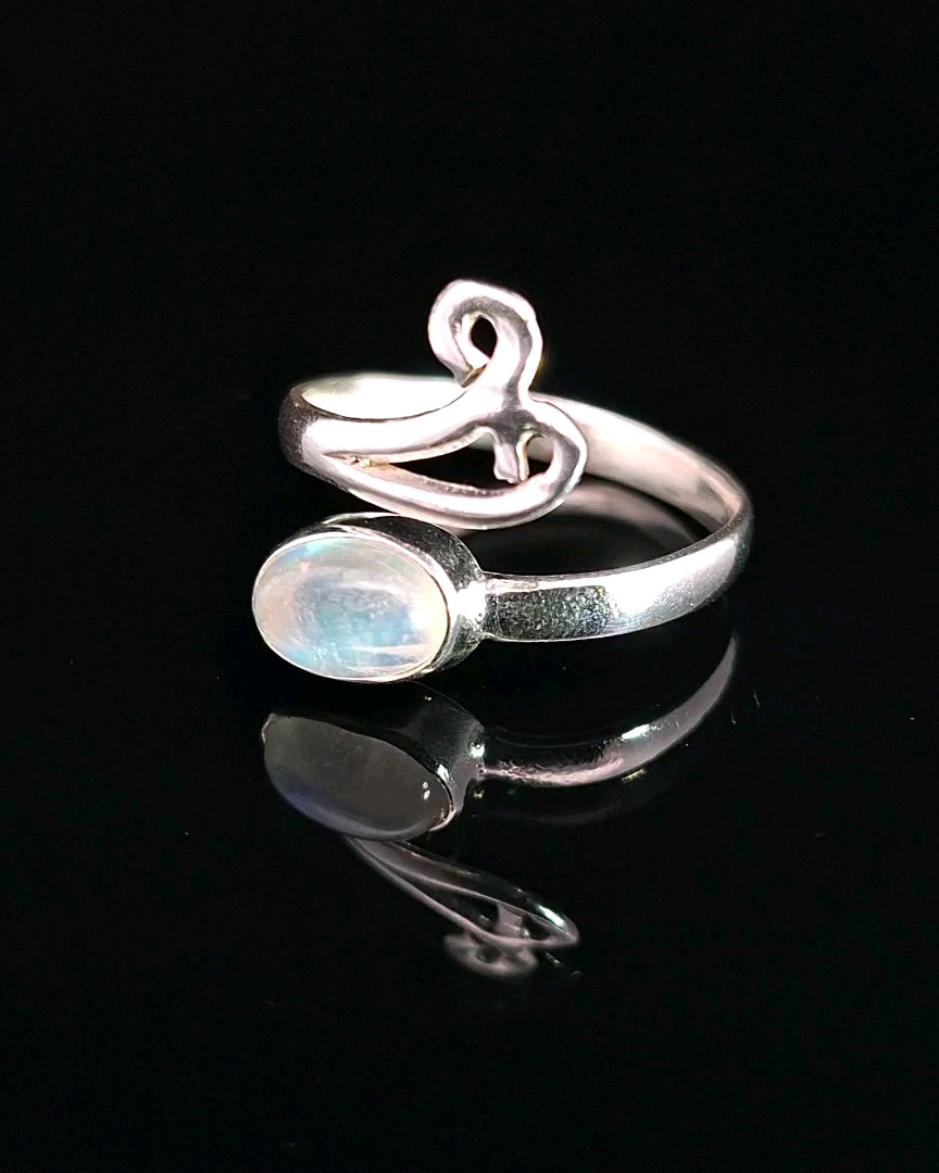 Moonstone, Rainbow, Freesize Sterling Silver Ring