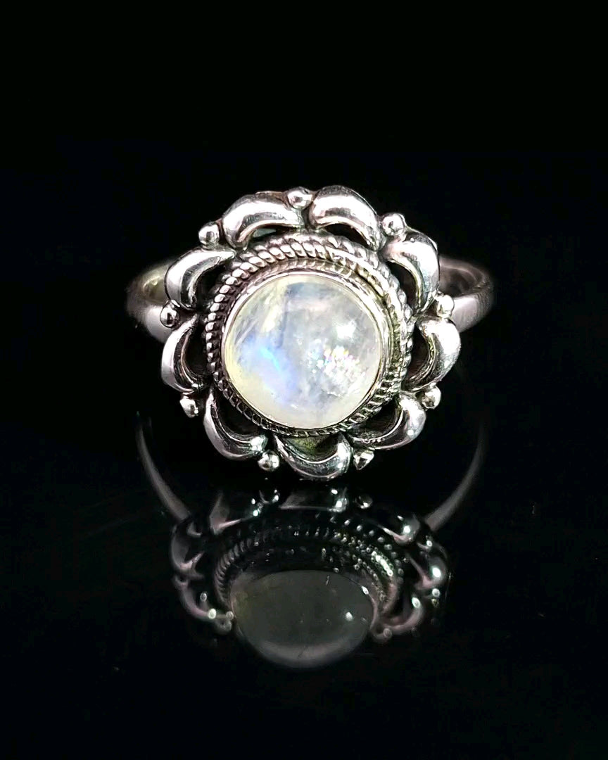 Moonstone, Rainbow, Sterling Silver Ring