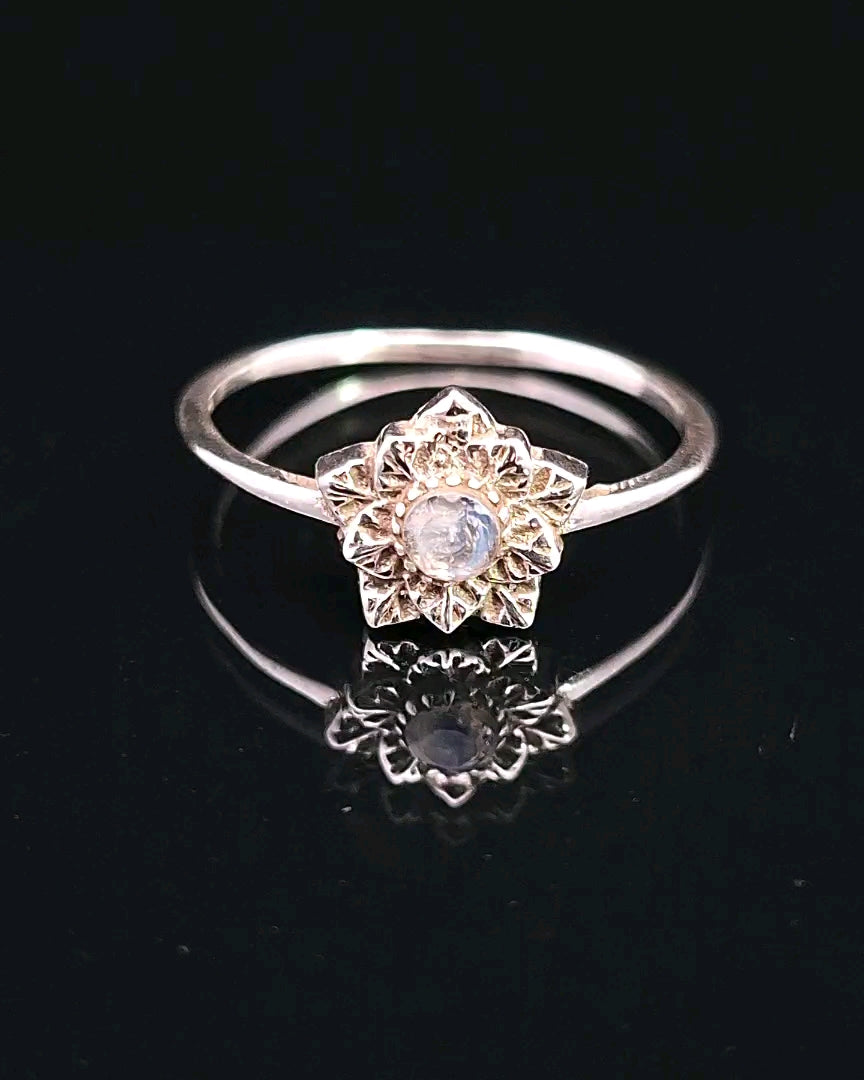 Moonstone, Rainbow, Faceted Sterling Silver Ring