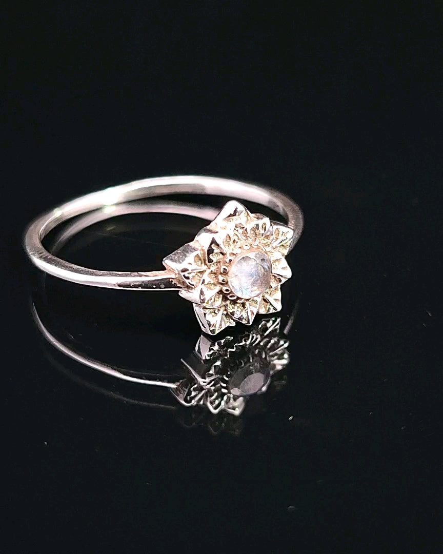 Moonstone, Rainbow, Faceted Sterling Silver Ring