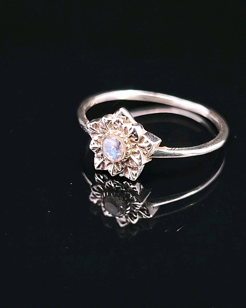 Moonstone, Rainbow, Faceted Sterling Silver Ring
