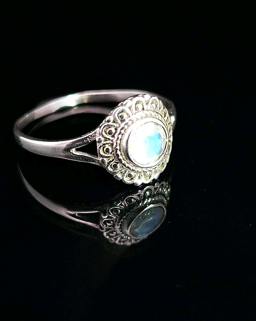 Moonstone, Rainbow, Faceted Sterling Silver Ring