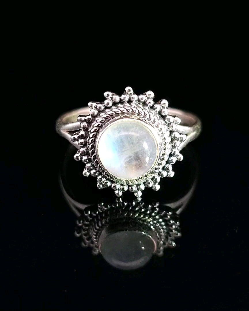 Moonstone, Rainbow, Sterling Silver Ring