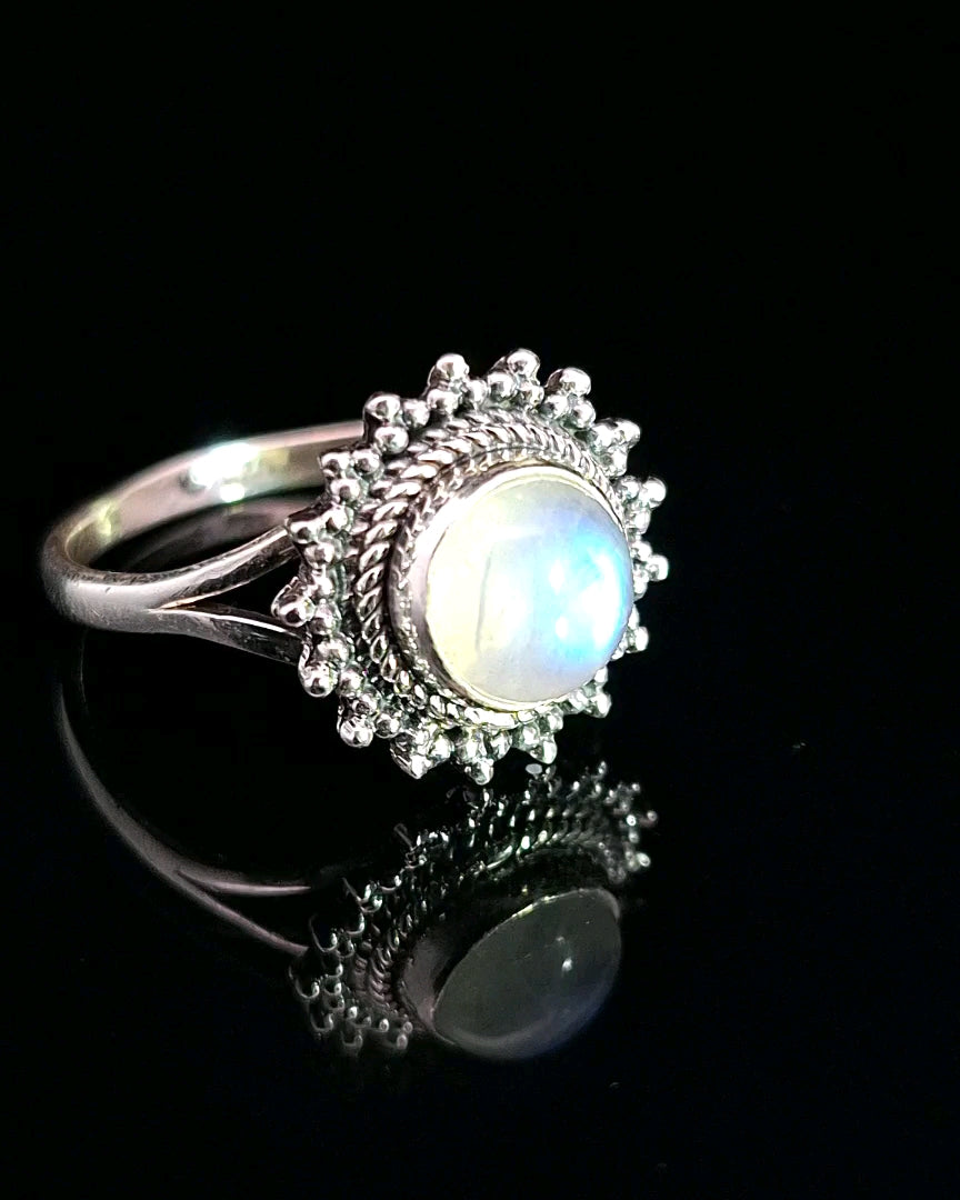 Moonstone, Rainbow, Sterling Silver Ring