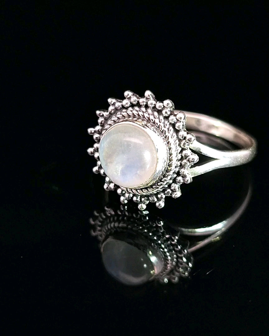 Moonstone, Rainbow, Sterling Silver Ring