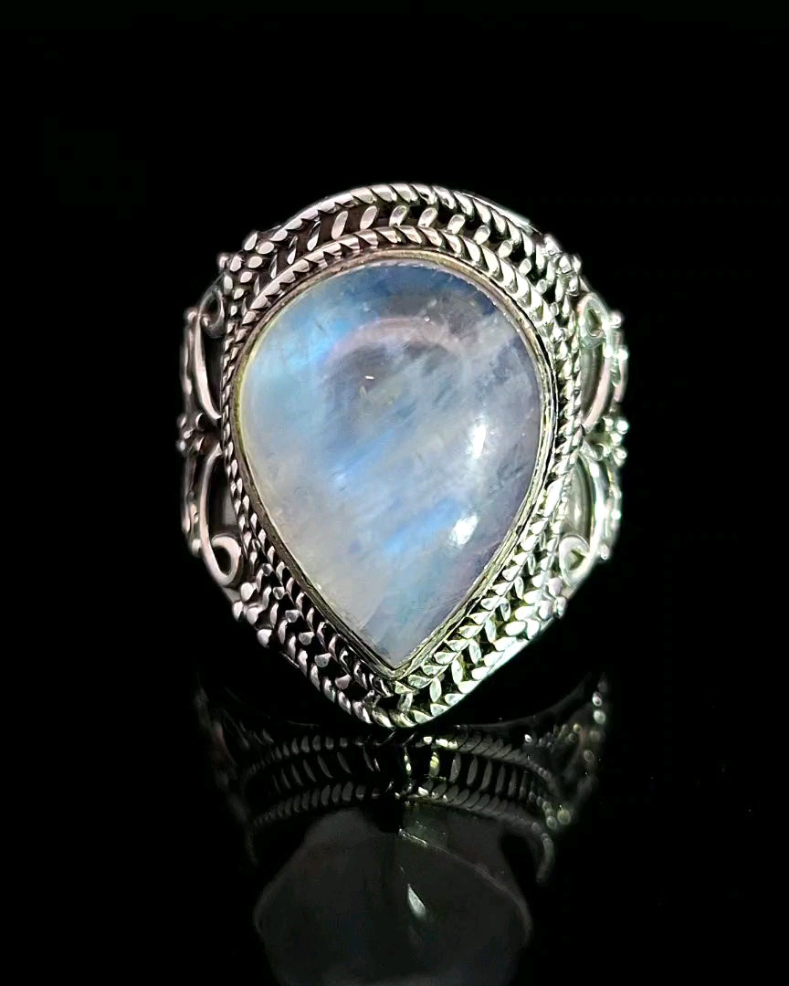 Moonstone, Rainbow, Sterling Silver Ring