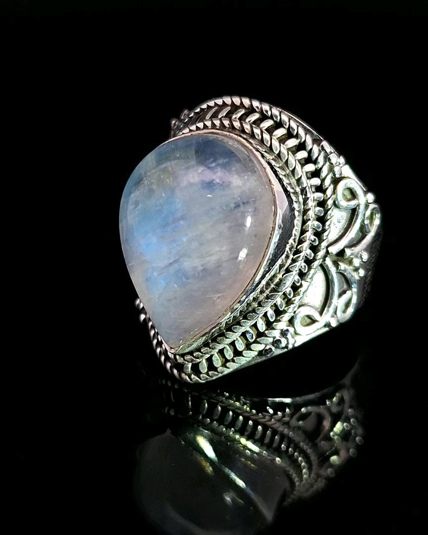 Moonstone, Rainbow, Sterling Silver Ring