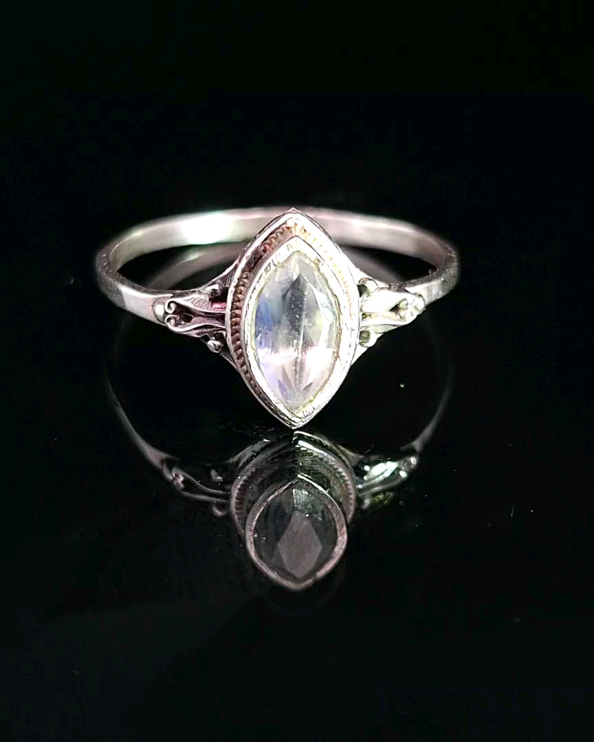 Moonstone, Rainbow, Faceted Sterling Silver Ring