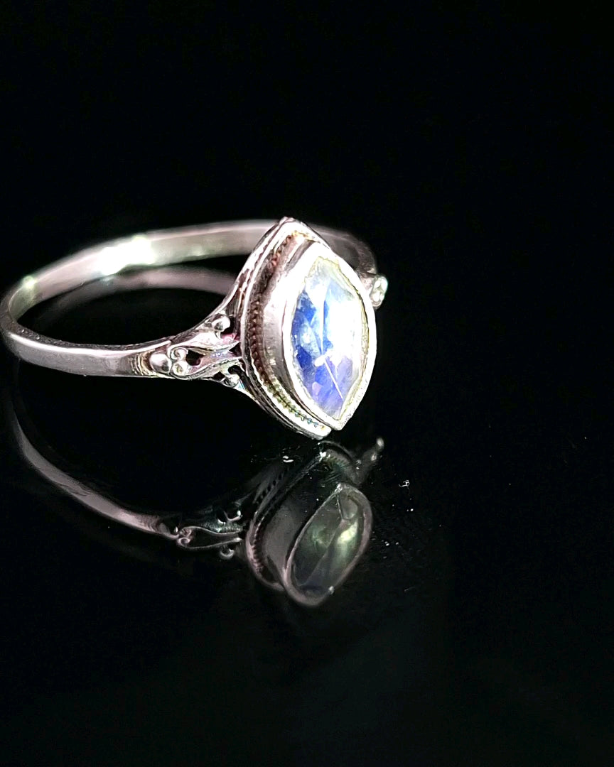 Moonstone, Rainbow, Faceted Sterling Silver Ring