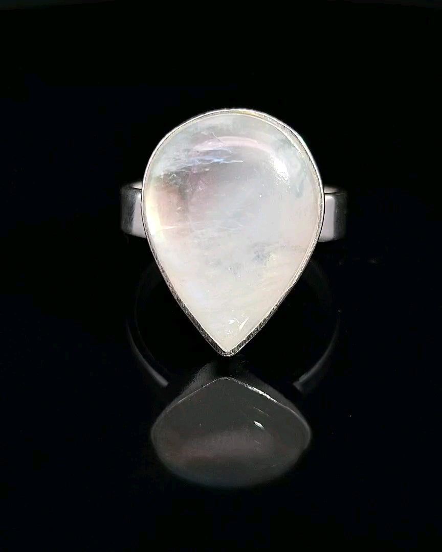Moonstone, Rainbow, Sterling Silver Ring