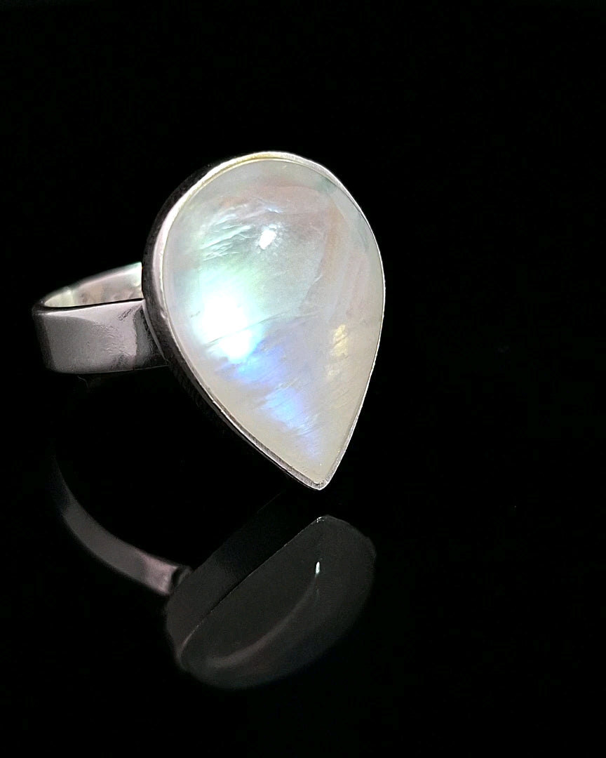 Moonstone, Rainbow, Sterling Silver Ring