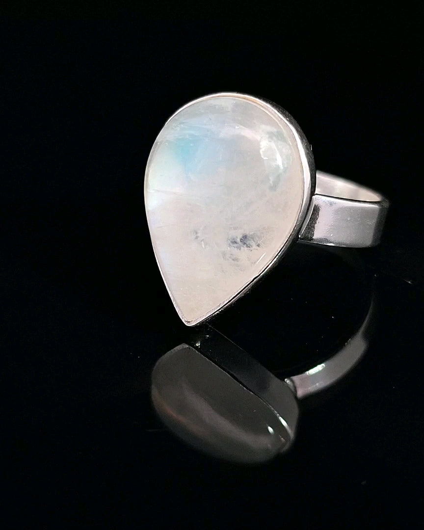 Moonstone, Rainbow, Sterling Silver Ring
