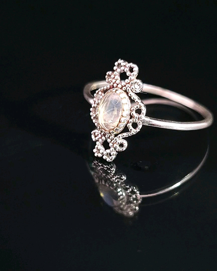 Moonstone, Rainbow, Faceted Sterling Silver Ring