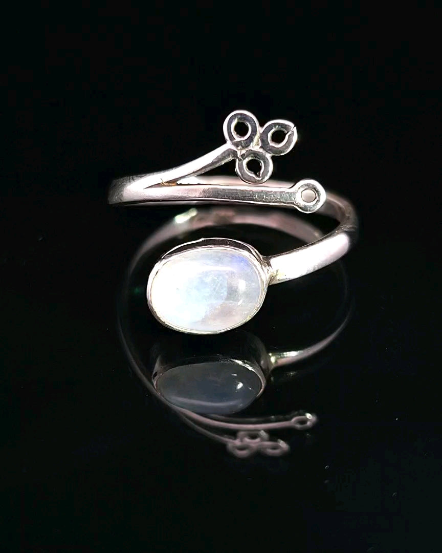 Moonstone, Rainbow, Freesize Sterling Silver Ring