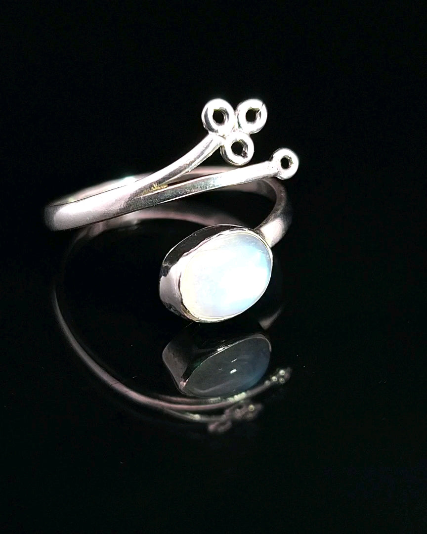 Moonstone, Rainbow, Freesize Sterling Silver Ring