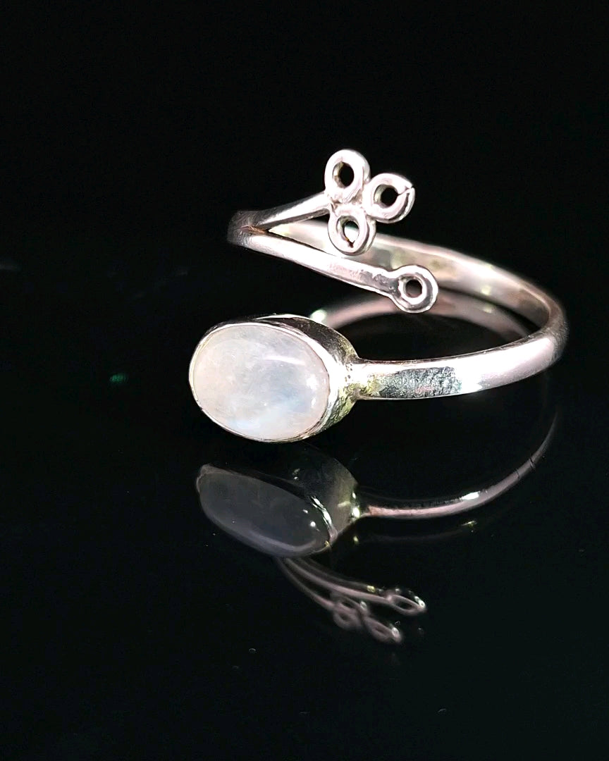Moonstone, Rainbow, Freesize Sterling Silver Ring