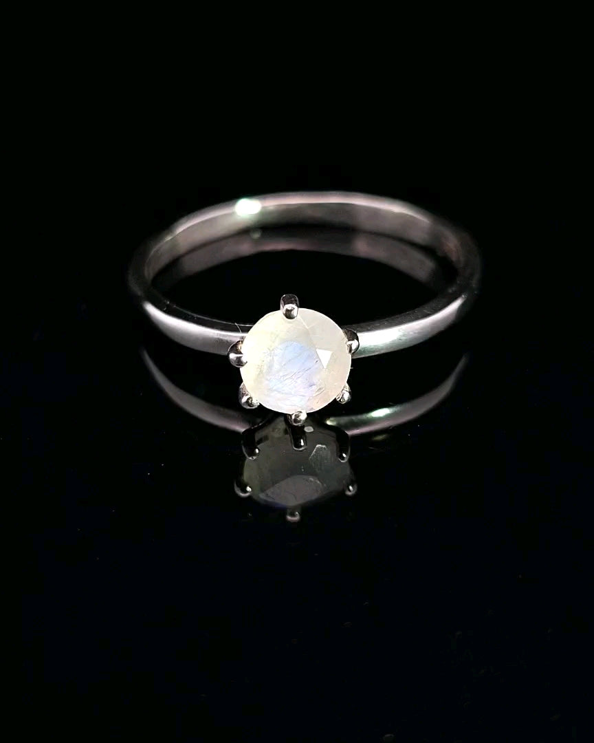 Moonstone, Rainbow, Faceted Sterling Silver Ring